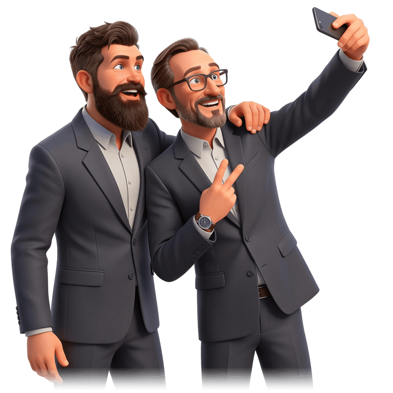 Deux partenaires de Metabacklinks prenant un selfie