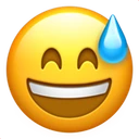 Visage souriant avec une goutte de sueur